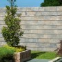 Diephaus Mauerstein Stretto Pur Muschelkalk Mauer mit Bepflanzung im Garten.