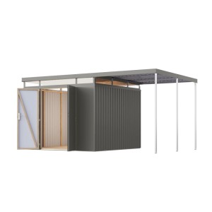 Karibu Metallgerätehaus Argos 3,5 mit Anbaudach 2 m Graualuminium