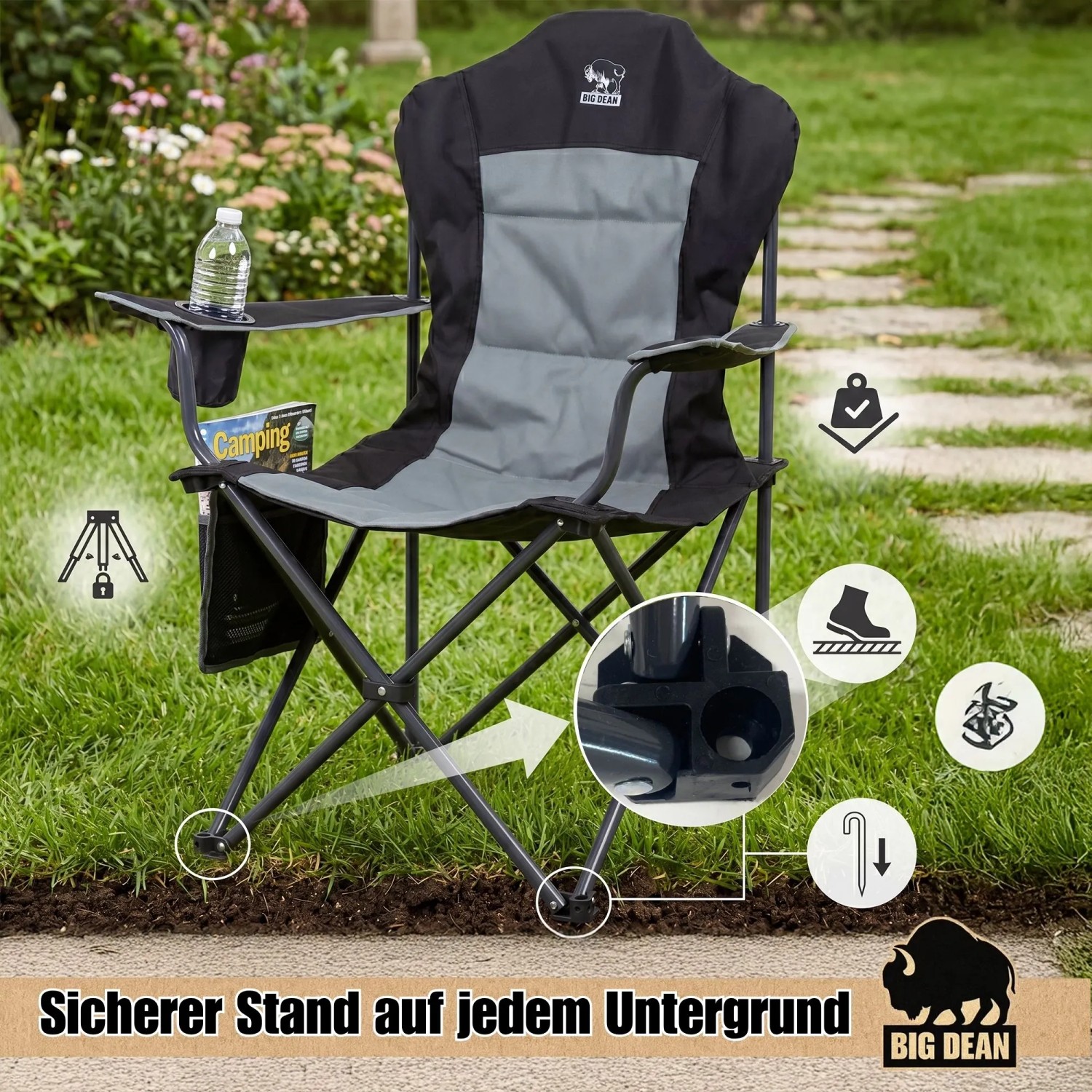 BigDean 2 Stück Luxus Campingstuhl Faltbar 160 KG Belastbar Ultragroß Hochlehner Bequem Gepolstert Klappstuhl Camping Garten Balkon Strand Camping kaufen bei OBI