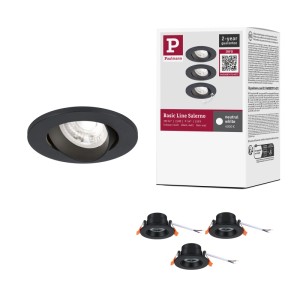 Drei Paulmann LED-Einbaustrahler GU10 Flat, schwarz matt, rund, schwenkbar.