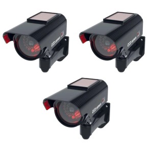 3er-Set Basi CCD Solar Kamera Attrappe KA 311, schwarz, mit blinkender LED und Wandhalterung.