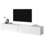 Weißes Selsey TV-Hängeboard Bisira 200 cm mit goldenem Einsatz, modern und platzsparend für TV-Zubehör.