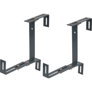 Zwei anthrazitfarbene Balkonkastenhalter, verstellbar für Kästen von 14-22 cm Tiefe.