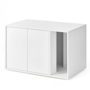 Weißer Feandrea Katzenklo-Schrank mit Toolless-Technologie und zwei Türen.