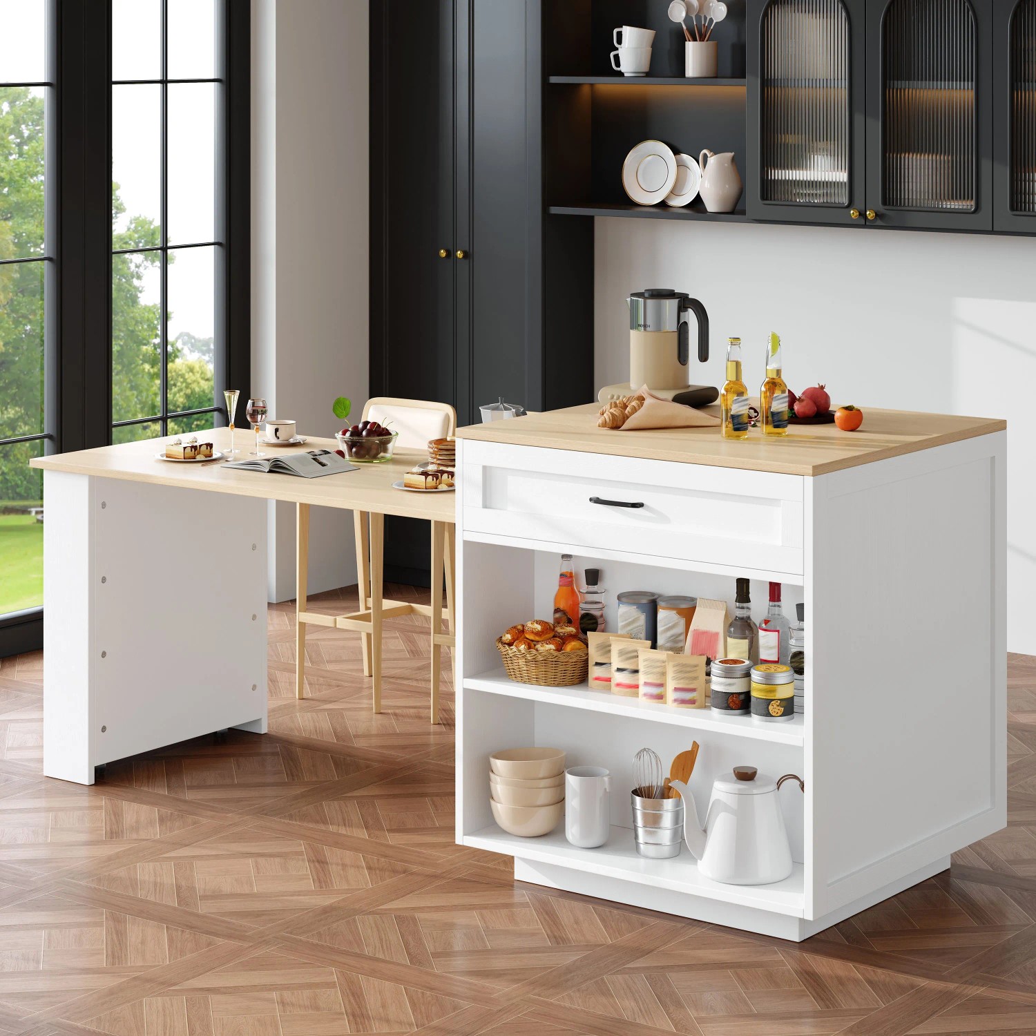 okwish Bartisch mit Stauraum Schubladen Fächern Küche 133-202x70x93cm Weiß kaufen bei OBI