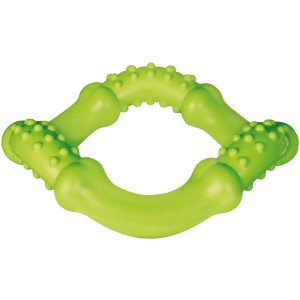 Grüner, gewellter Trixie Ring aus Naturgummi, schwimmfähiges Wasserspielzeug für Hunde.