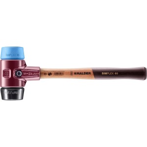 Halder Schonhammer Simplex D 60 mm: Hammer mit blauem TPE-soft und Gummi-Einsatz, Holzstiel.