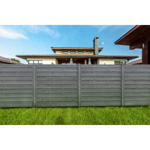 Anthrazitfarbener Sichtschutzzaun aus Holz, 180x180 cm, für den Garten.