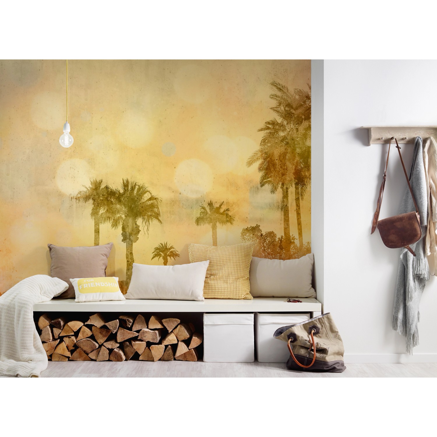 Fototapete mit gelber Palmen-Landschaft, 4,00x2,70m, für tropisches Flair im Raum.