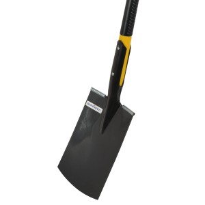 Sonneck Gartenspaten mit Glasfaserstiel, schwarzes Blatt und gelb-schwarzer Griff.