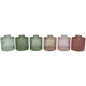 Boltze Vase Tonja, 6 Vasen in verschiedenen Rosa- und Grüntönen, lackiertes Glas, 11,5 cm hoch.