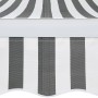 Detailaufnahme der grau-weiß gestreiften Gelenkarmmarkise Aventura mit Solar-LED, 3x2m.