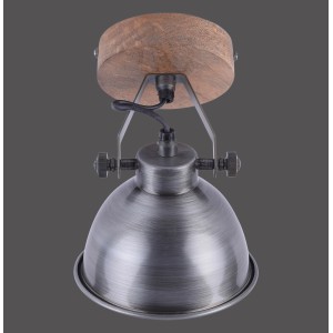 Just Light Wand- und Deckenleuchte Samia, 1-flammig, Eisen silberfarben und Holz