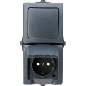 Kopp Feuchtraum Steckdosen- und Schalterkombi in Anthrazit, Aufputz.