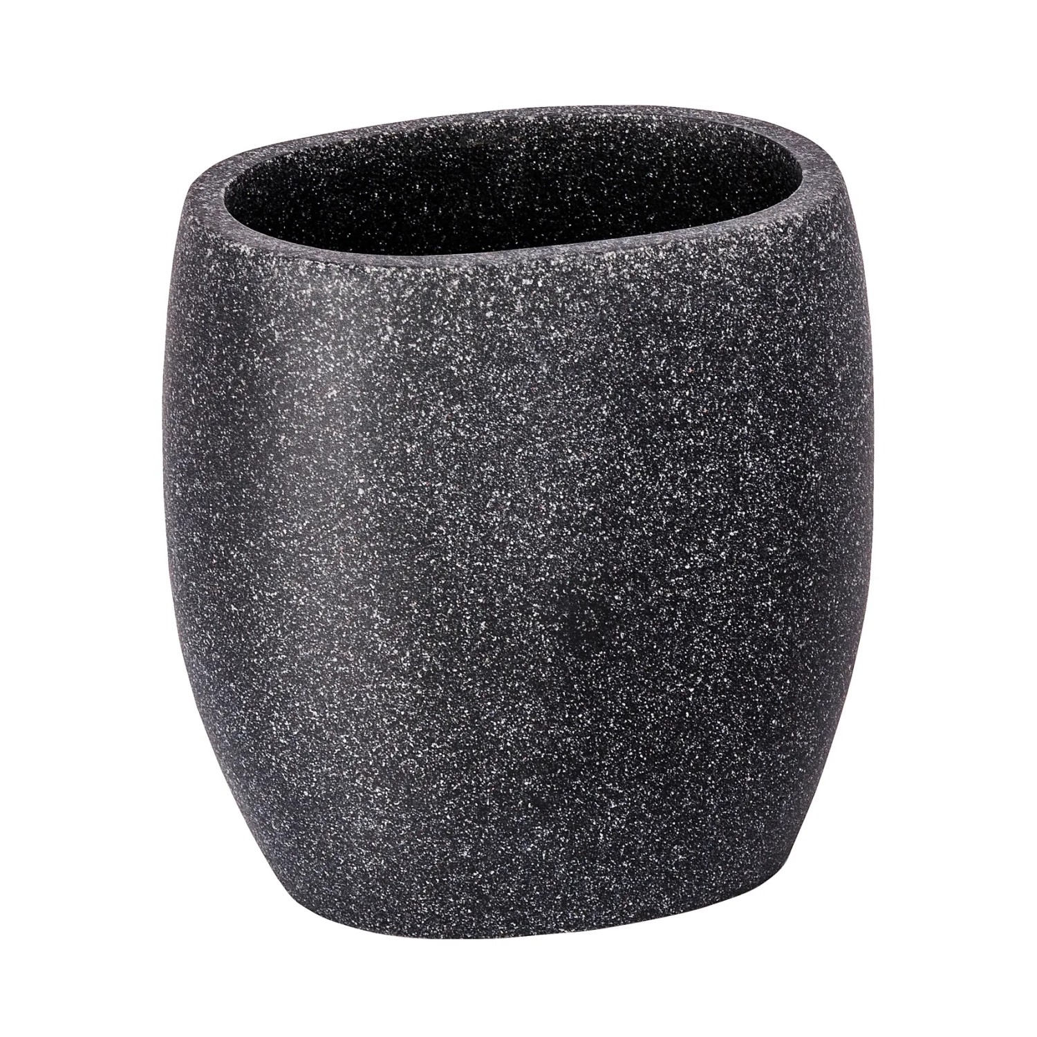 Anthrazitfarbener Wenko Zahnputzbecher Puro aus Polyresin, 9,4x9,4x6,5 cm.