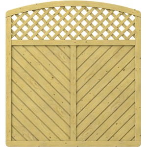 Sichtschutzzaun Element Gada mit Rundbogen und Gitter, aus Holz.