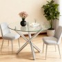 okwish Esstisch mit Glas Metall Wohnzimmer Rundtisch 80x80x76cm Silberfarben_2