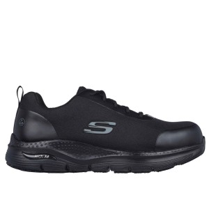 Skechers Ringstap Arch Fit S3 Sicherheitsschuhe für Herren, tiefschwarz, mit Stahlkappe und rutschhemmender Sohle.