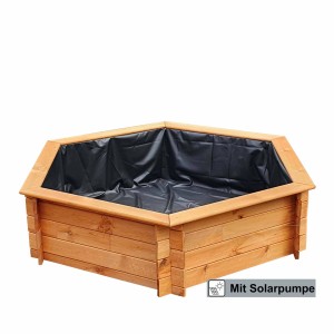 Promadino Sechseck-Hochteich Ø 150 cm inkl. Solarpumpe aus Kiefernholz