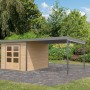 Karibu Gartenhaus Domingo A mit Anbaudach, naturbelassen/grau, 218,5x270x270 cm.