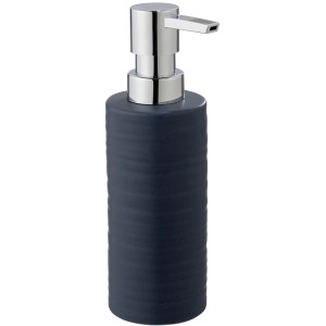 Blauer Wenko Seifenspender Mila aus Keramik mit verchromtem Spenderkopf.