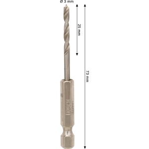 Bosch Holzspiralbohrer Pro Wood HSS, 3 mm Durchmesser, silberner Holzbohrer mit Sechskantschaft.