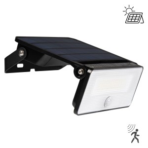 Schwarze LED's Work Solar-Außenleuchte mit Sensor, 12W, 1600lm, 4000K, IP54. Wandleuchte mit Solarpanel.