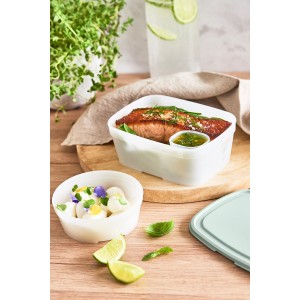 Bio Frischhaltedose 0,5 l mit Lachs und Salat, Küchenhelfer für unterwegs.