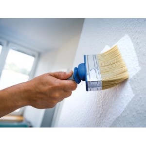 LUX Flächenstreicher im Einsatz: Dispersionsfarbe wird mit dem Pinsel aufgetragen.