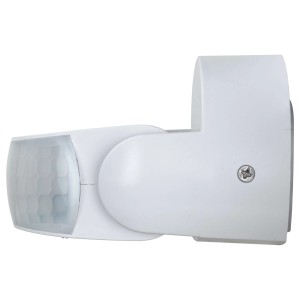 Weißer AP Bewegungsmelder ECO A6 mit 180°/360° Erfassungswinkel für Wand- oder Deckenmontage.