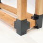 Detailansicht des Westmann Kaminholzregals Michel XL aus Lärchenholz mit grauen Stahlverbindern.