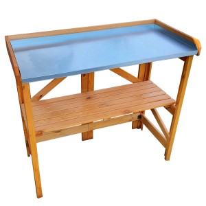 Klappbarer Pflanztisch aus Holz mit verzinkter Arbeitsfläche für Garten & Gewächshaus.