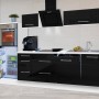 Respekta Premium Küchenzeile 280 cm in Schwarz Hochglanz/Weiß mit E-Geräten.