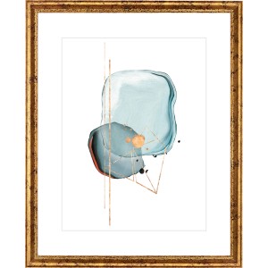 Goldener Holz-Bilderrahmen, 40x50 cm, mit abstraktem, blauem Motiv. Dekorativer Wandschmuck.