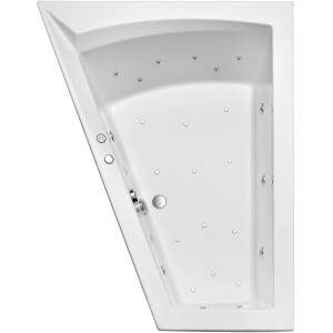 Ottofond Galia I Whirlpool, 170x100 cm, asymmetrisch, weiß, mit Düsen und Bedienelementen, Top-Ansicht.