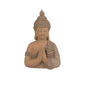 Sandfarbene Buddha-Statue, 47 cm, in meditativer Gebetshaltung. Detailreiche Gartendekoration für Outdoor Living.