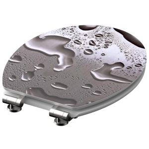 Schütte WC-Sitz Grey Steel mit Absenkautomatik, Holzkern, Wassertropfen-Design.