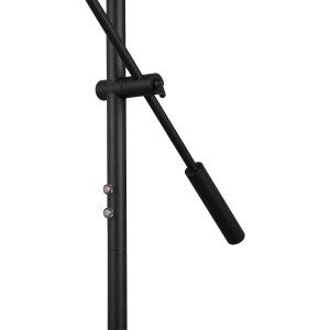 Detailaufnahme der schwarzen, matten LED-Stehleuchte Haora mit Touch-Dimmer und schwenkbarem Lesearm.