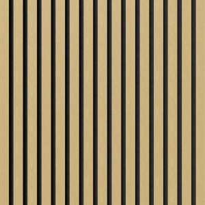 Akustikpaneel Muster Eiche unbehandelt, MDF mit schwarzem Filz. Holzpaneel für Wand- und Deckenverkleidung.