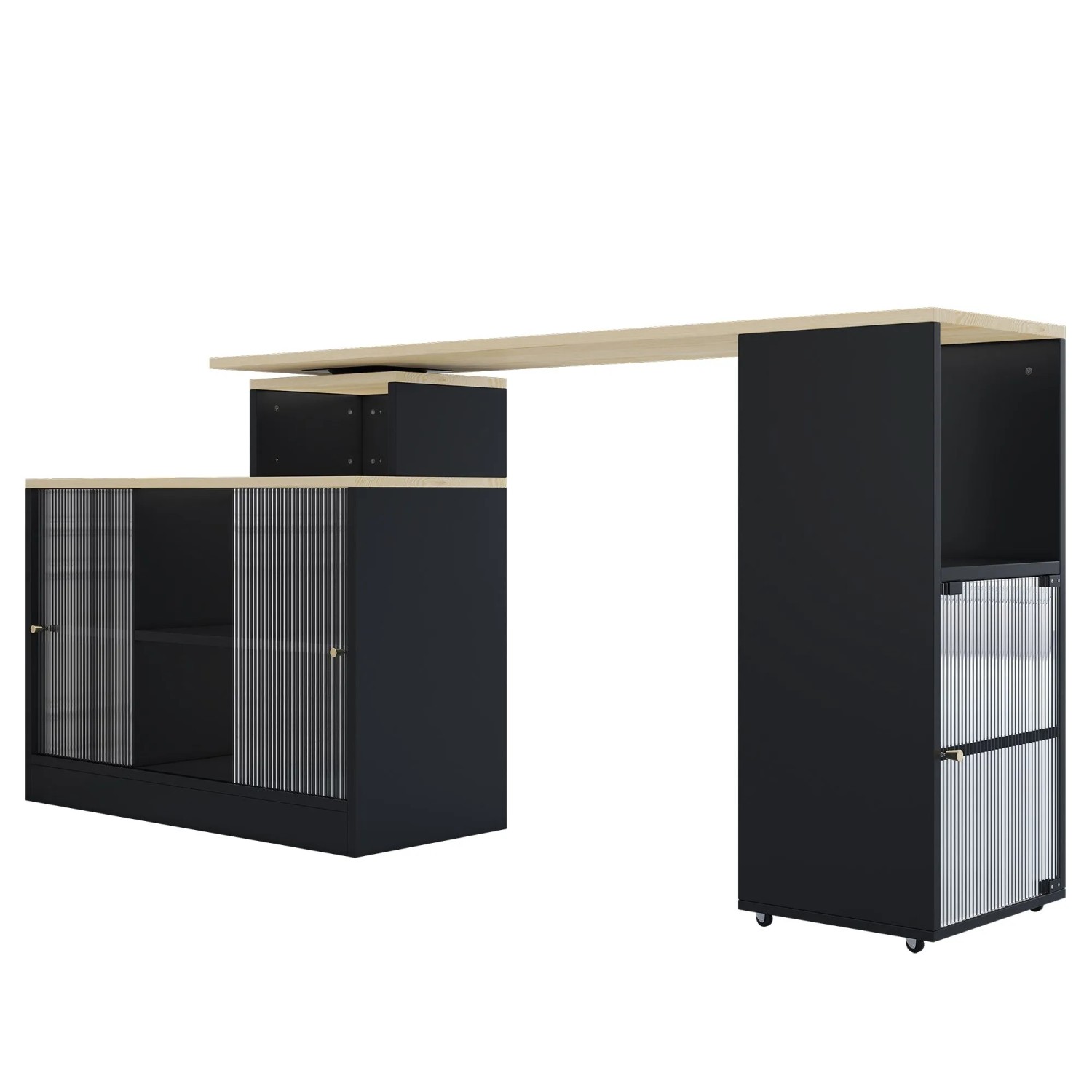 okwish Bartisch mit Drehbar Stauraum Beweglich Küche 135x39x105cm Schwarz