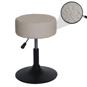 Höhenverstellbarer, drehbarer Hocker C22 mit Bouclé-Stoffbezug in Beige, Ø 37cm.