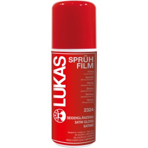 Rote Sprühdose Lukas Sprühfilm Seidenglanz 150ml für Öl, Acryl, Tempera und Gouache.