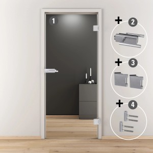 Novadoors Glastür-Set Nova 510 DIN R mit Schlosskasten 61 SMART und Edelstahl-Optik Bänder.