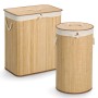 Zwei Wäschekörbe von Zeller Present aus Bambus, eckig und rund, mit Deckel und Tragegriffen.
