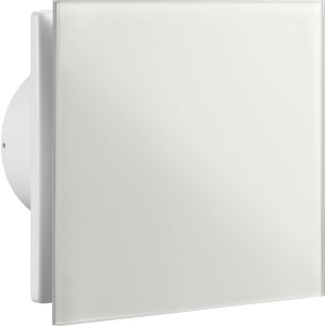 Weißer Badventilator mit Glasabdeckung, Ø 100 mm, Hochglanz für Bad und WC.