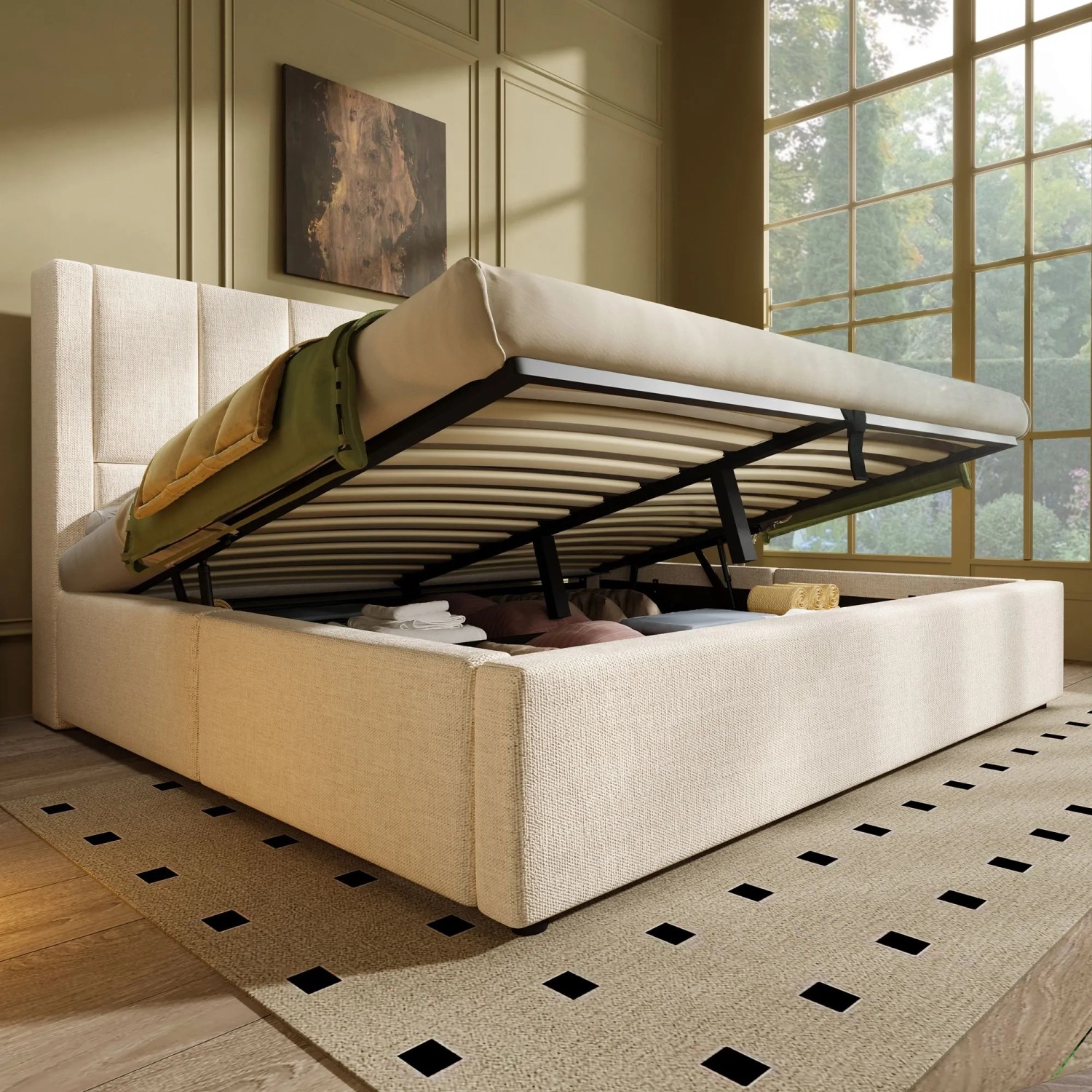 okwish Polsterbett 160x200cm mit Becherhalter Kinderzimmer Beige ohne Matratze_3