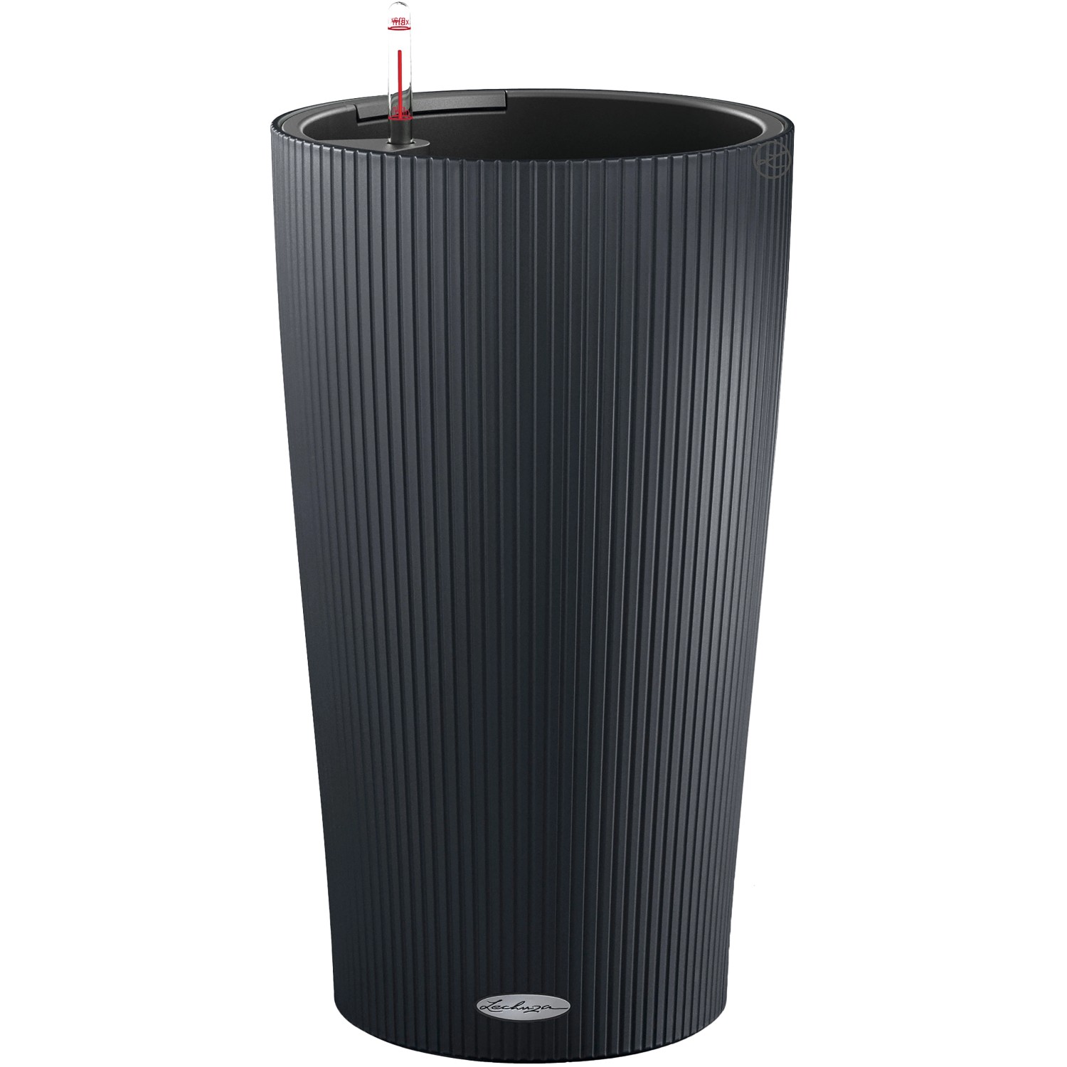 Lechuza Cilindro Color Pflanzgefäß, Ø 23 cm, Schiefergrau, geriffelte Oberfläche.