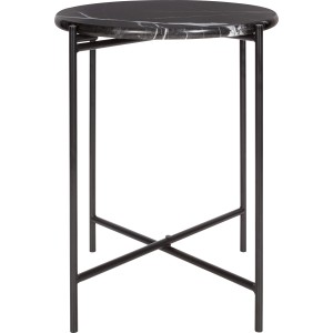 Schwarzer Beistelltisch mit runder Marmorplatte (Ø 43cm), Midnight Mystery Design.