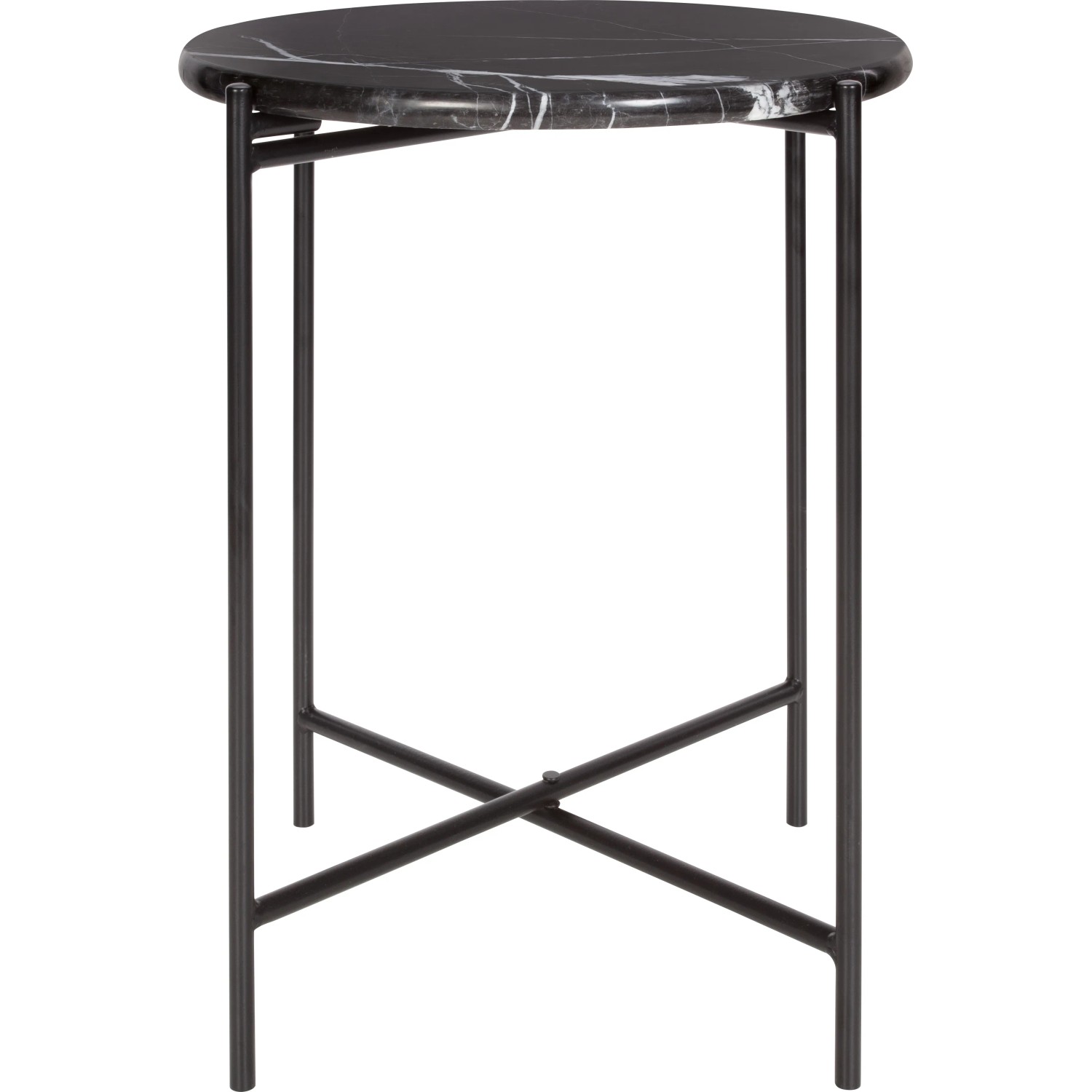 Schwarzer Beistelltisch mit runder Marmorplatte (Ø 43cm), Midnight Mystery Design.