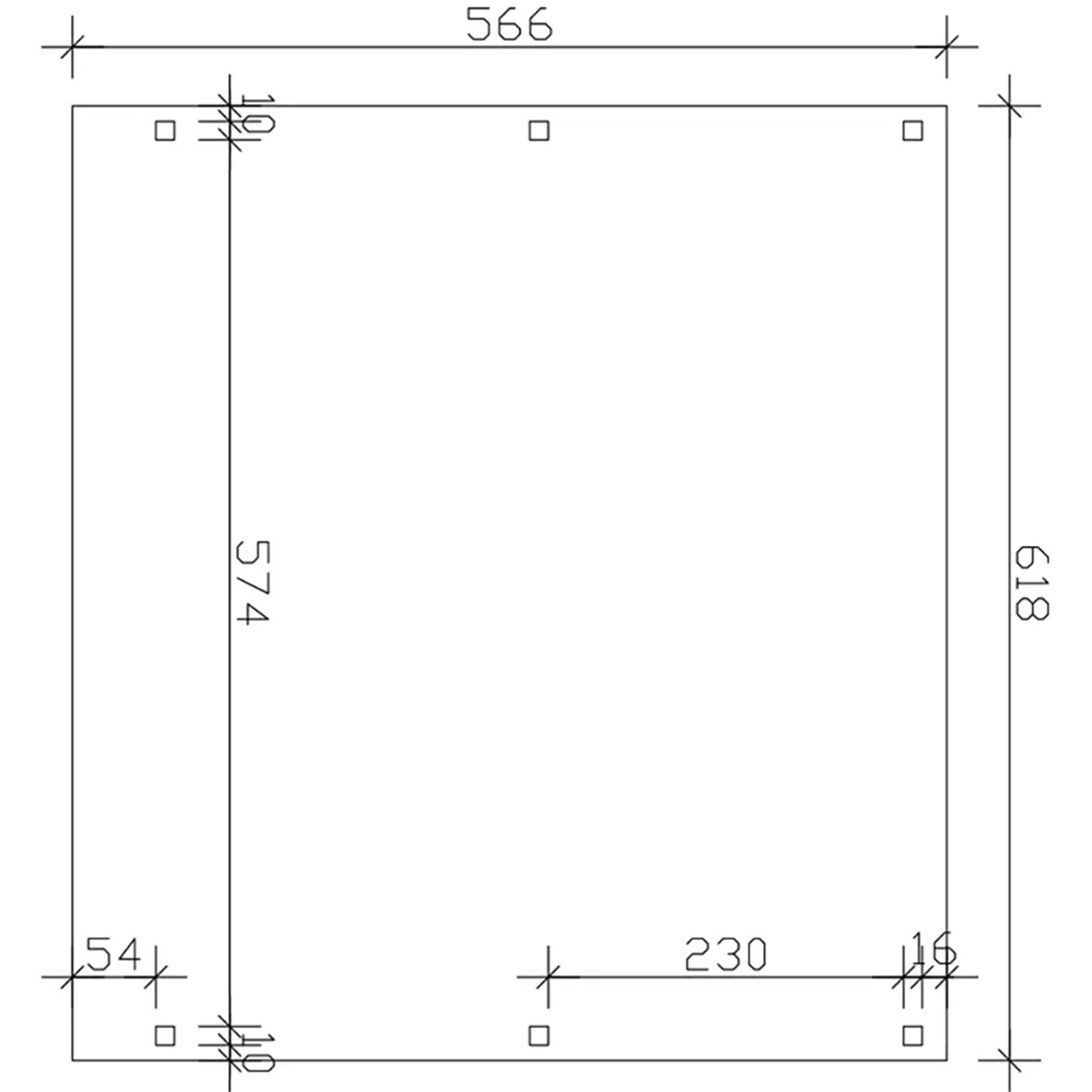Skizze des Skan Holz Carport Fichtelberg mit Maßangaben (618x566cm) für die Dachlattung.